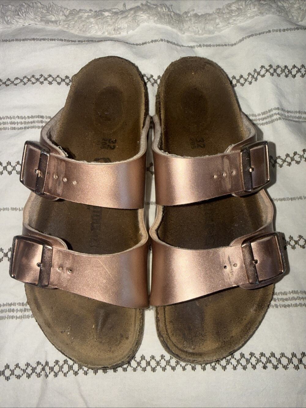 Birkenstock Arizona Kids Rose Gold Birko-Flor Sandals Slides Size 32 US 1